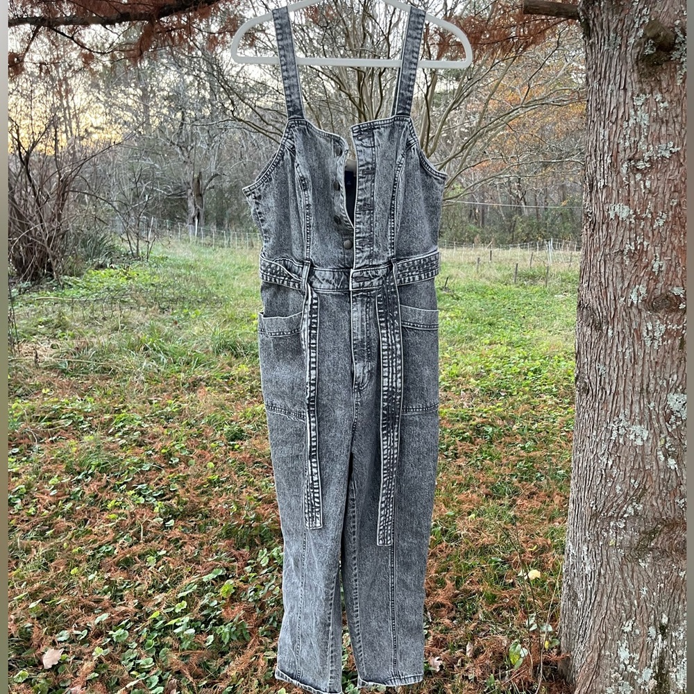 Women's Gray Acid Wash Denim Overalls